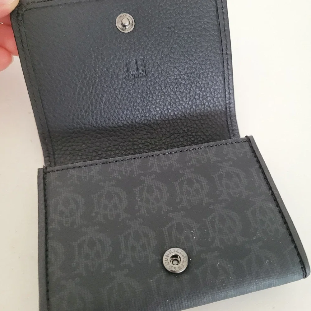 Dunhill London Signature Monogram Card Case Wallet Black Grey Coated Canvas
